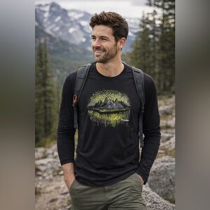 Smartwool Merino Sport 150 Mountain Terrain Long Sleeve Graphic Shirt XXL Black